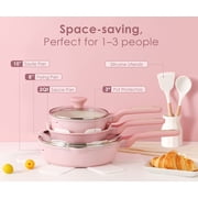 SENSARTE Ceramic Pots and Pans Set 10-Piece, Nonstick Cookware Set with Stay-Cool Handles, Induction Compatible, Dishwasher Safe, Stackable, Pink
