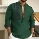 thumbnail image 4 of Blusas y camisas de manga larga con cuello en V, chaqueta de algodón y lino para hombre, camisa de manga larga estampada, cárdigan con botones, blusa para hombre, 4 of 7