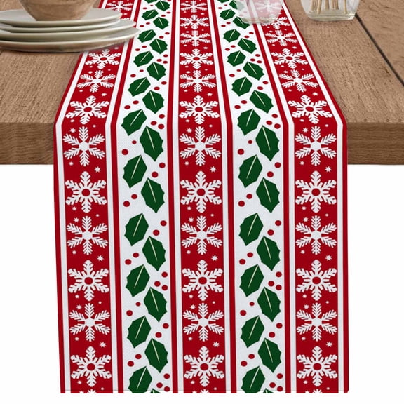 nqOlkjepod Christmas Red Table Runner 108 Inches Long Farmhouse Dress Scarves, Winter Snowflake Xmas Green Leaves Berries Dining Tablerunner for Coffee Table/Kitchen Island/Party Décor, 13" x 108"