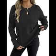 thumbnail image 3 of Suéter de Cuello Redondo para Mujer, Informal, Holgado, Cálido, Suave, Liso, de Larga, para Otoño e Invierno, Jersey de Punto. Negro M, 3 of 9