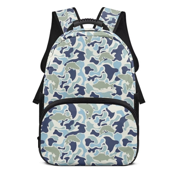 Binienty Fish Camo Backpack for Girls Age 10-12 17 Inch Lightweight School Backpack with Side Pockets Kids Day Pack Kids Back to School Gifts