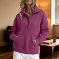 thumbnail image 2 of RUTAYY Women's Sweatshirt Long Sleeve Solid Color Quarter Zip Stand Collar Front Pocket Pullover Tops Purple, 2 of 5