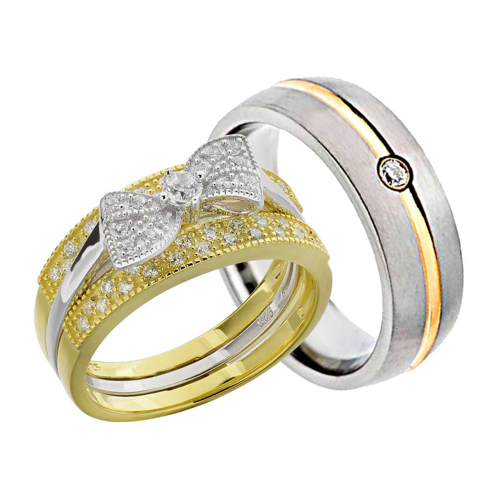 Mens Women Engagement Wedding Band Ring Set Sz 8½ 