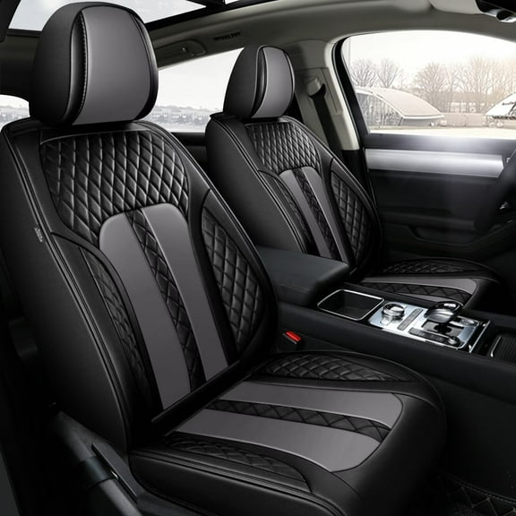 DIKSOAKR Seat Covers Full Set Fit for Kia Optima 2002-2020 Waterproof Faux Leather Car Seat Cushion Protector Compatible Airbag Black&Gray