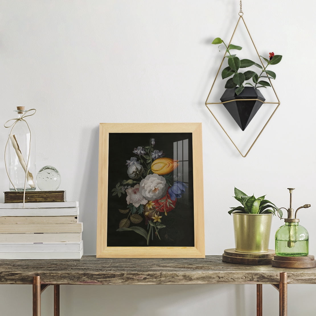 Dramatic Bouquet III -Framed Print w/glass-Natural Wood