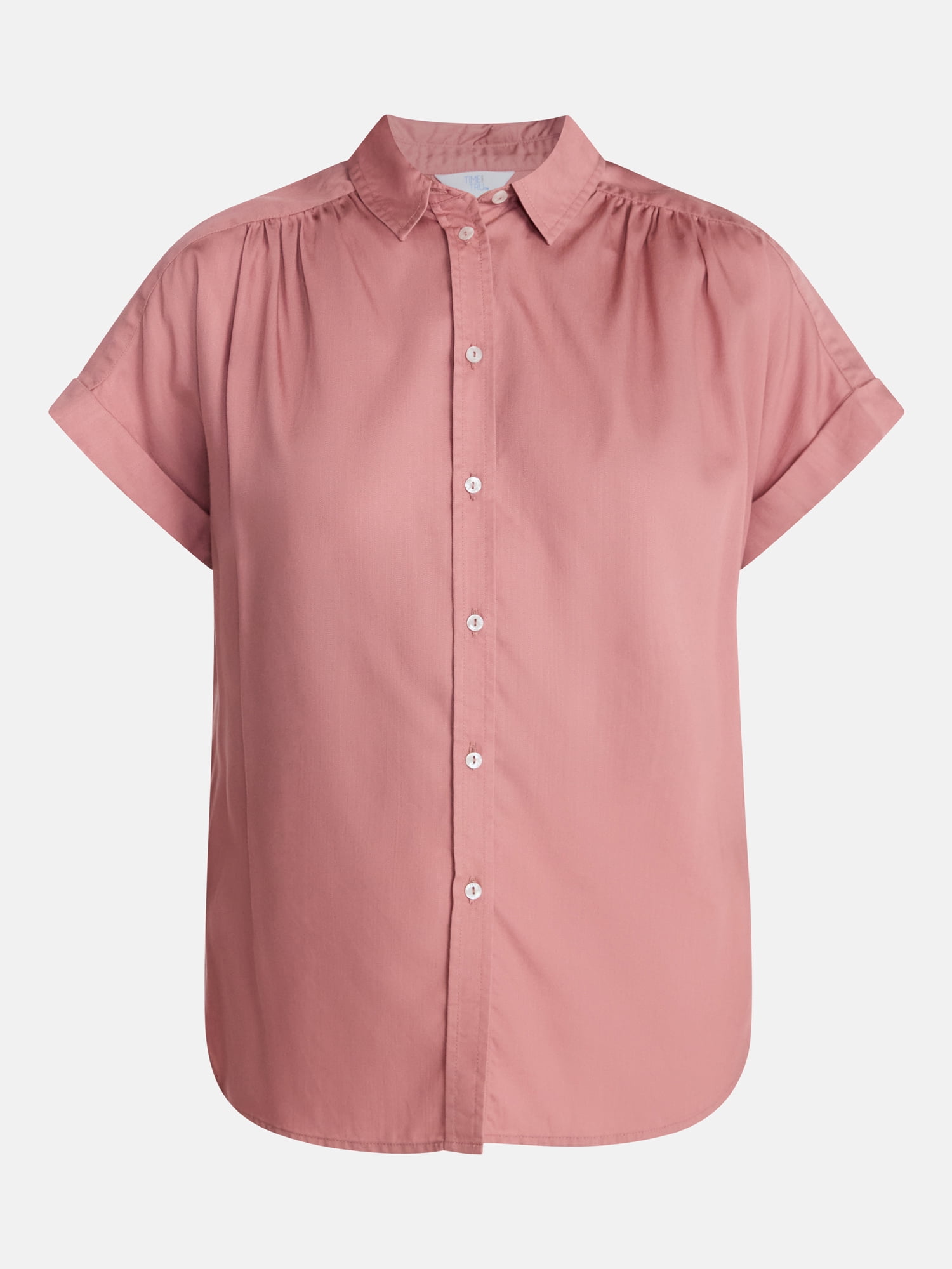 Time and Tru Women's Chambray Camp Shirt with Short Sleeves, Sizes XS-XXXL