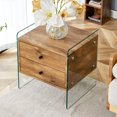 thumbnail image 4 of End Tables for Living Room, Wooden Nightstand with H-Shaped Glass Leg, Clear Tempered Glass Side Table with Double-Drawer Bedside Table for Sofa, Bedroom, Couch, Wood, 4 of 7