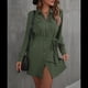 thumbnail image 5 of Vestido Camisero de Larga con Botones para Mujer, Informal, Holgado, con Cintura Ajustable y de . Verde XL, 5 of 10