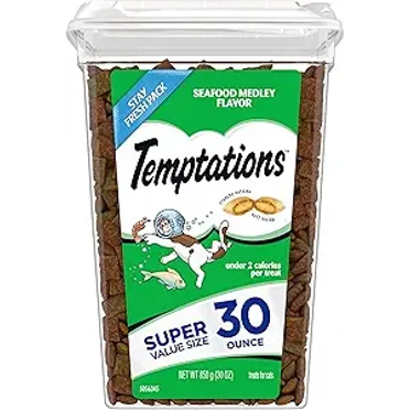 Temptations Classic Crunchy and Soft Cat Treats Seafood Medley Flavor, 30 oz. Tub