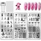 thumbnail image 1 of Juego de 3 placas de estampado de uñas con lazo rosa, plantilla artística con diseño de lazos de cinta, placa de acero inoxidable con estampador y raspador., 1 of 7