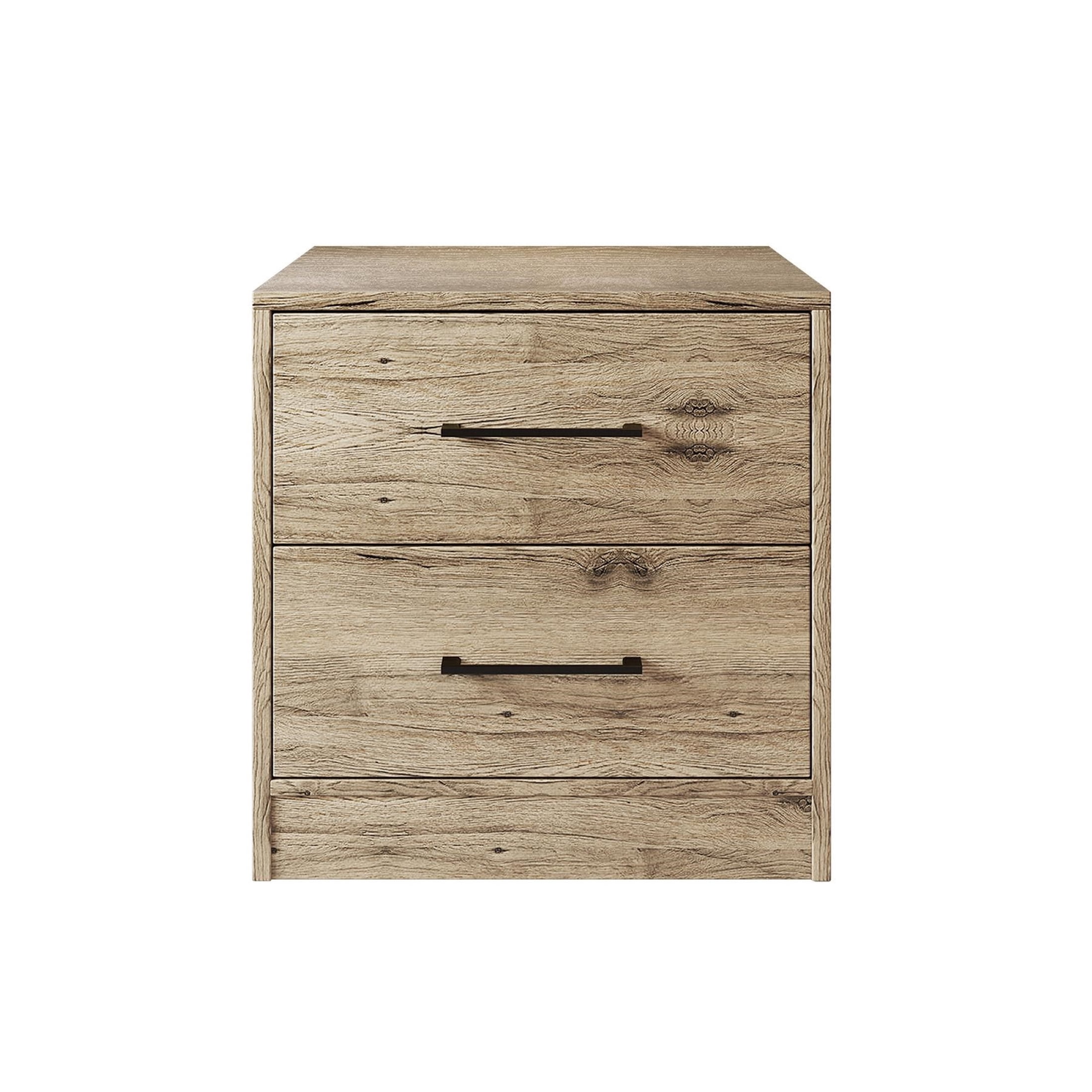 Castle Place Minimalist 2 Drawer Wooden Nightstand, Light Oak