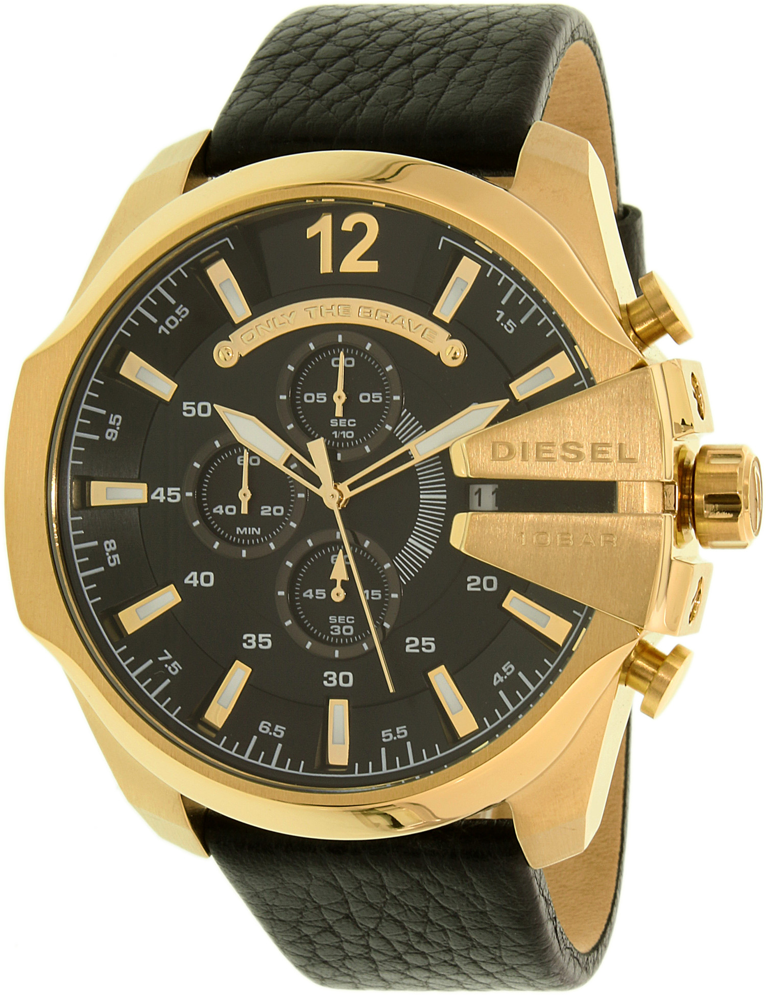 Diesel Men's Mega Chief DZ4344 Gold Leather Japanese Quartz Dress Watch ...