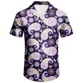thumbnail image 3 of Mens Fashionable Floral Print Casual Button Down Shirts Short Sleeve Loose Fit Collarless Top Dark Purple XL, 3 of 5