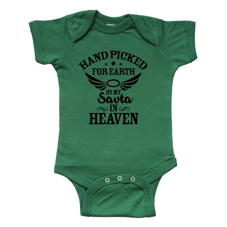 

Inktastic Handpicked for Earth By My Savta in Heaven with Angel Wings Gift Baby Boy or Baby Girl Bodysuit