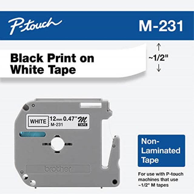 New Sealed Brother M231 P-Touch Label Tape 1/2" Black on White M Series M-231 