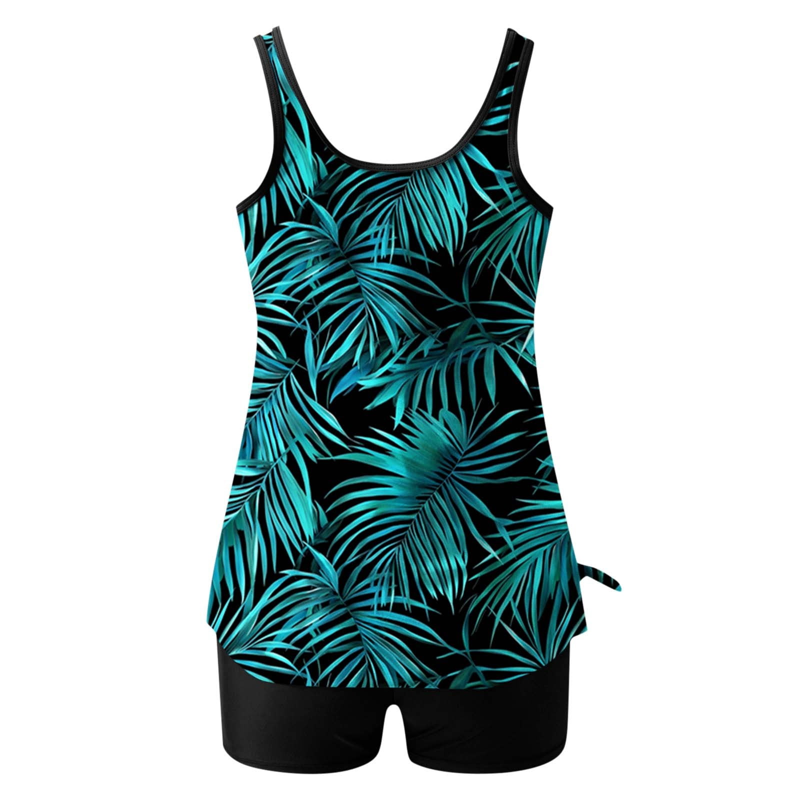 Jsaierl 2 Piece Tankini Bathing Suits Women Blouson Swim Tops Summer Print Swimwear Athletic Vacation Modest Beachwear with Swim Shorts Tankini Swimsuits