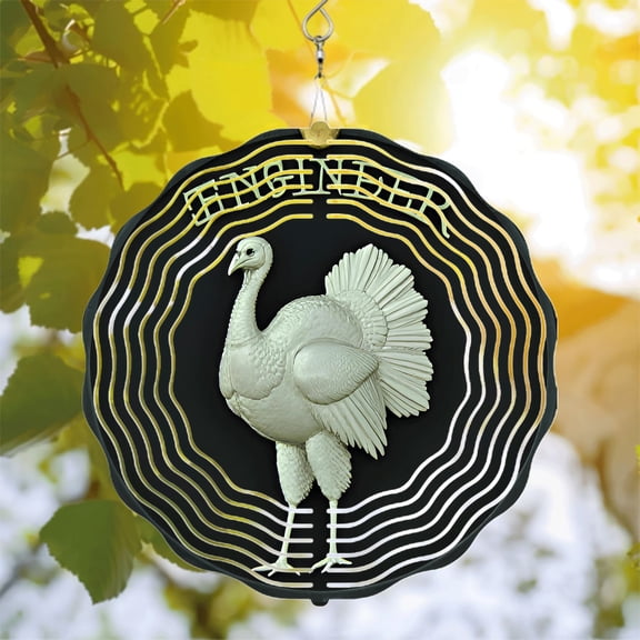 Stylish Metal Hanging Wind Spinner with Intricate Turkey Design & Wave Patterns - Perfect for Yard & Garden Decor