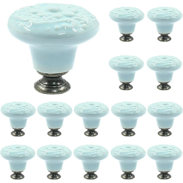 Piutouyar Sky Blue Ceramic Knobs - Retro & Modern Drawer & Cabinet Knobs, 34mm / 1.3Inch Diameter (15Pcs)