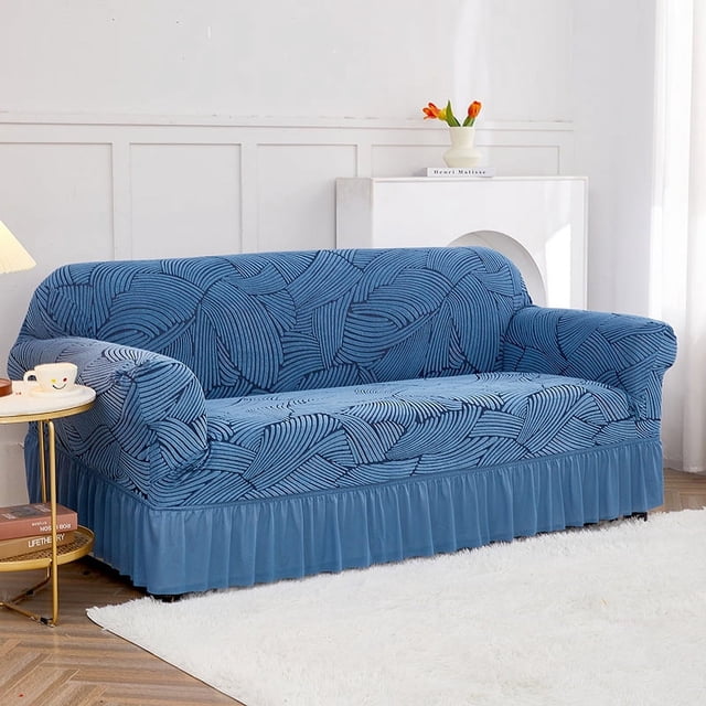 Nvzi Funda de sofá elástica para sala de estar, fácil de instalar, lavable, protector de sofá con falda, 1 pieza (azul oscuro, 3 asientos)