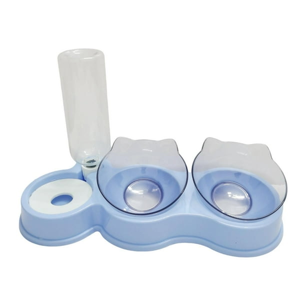 Cuencos dobles para gatos, juego de comederos y bebederos para mascotas, 3 en 1, inclinados 15 degree con dispensador de agua, comedero elevado para perros azul