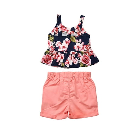 

Seyurigaoka 2pcs Summer Clothes Sets Floral Print Tops Shorts Pants Outfits Set