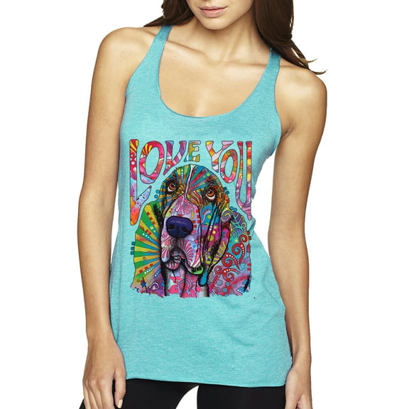Colorful Beagle | Dogs Love You | Dean Russo Art Animal Lover Tri-Blend Racerback Tank Top, Tahiti Blue, Large