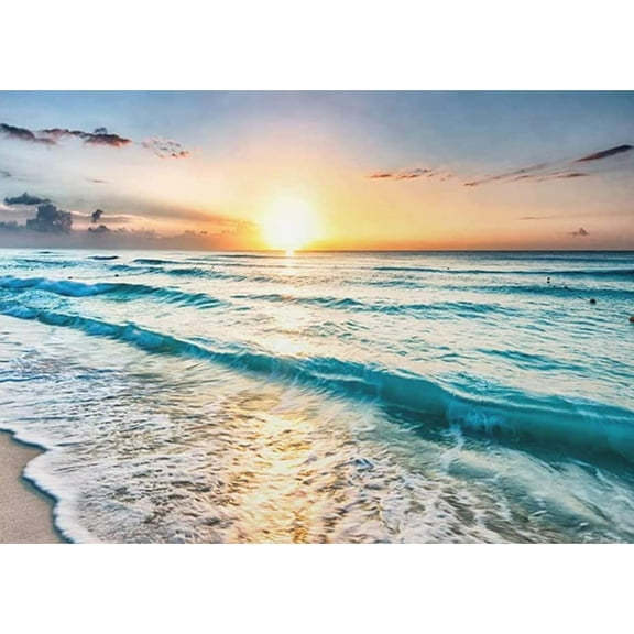 Beach Ocean Diamond Art Painting Kits for Adults, 5D DIY Full Drill Round Gems Arts and Crafts, Diamond Art Sunset for Gifts Leisure Wall Decoration