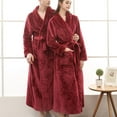 thumbnail image 6 of VANLOFE Unisex Warm Pajamas Household Clothes Solid Bathrobe Lengthened Night-robe Man's Nightgown Casual Robes Wine Robes Sleepwear for Woman M, 6 of 6
