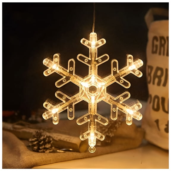 HIBIBUD Led Christmas Hanging Window Light with Suction Cup Battery Operated Christmas Lights Indoor Outdoor Xmas Tree Fireplace Home Party Decoration (Snowflake)