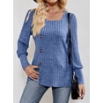thumbnail image 5 of KelaJuan Women Fashion Ribbed T-Shirts Solid Color Square Neck Buttons Puff Long Sleeve Shirts Spring Fall Casual Loose Fit Tops, 5 of 6