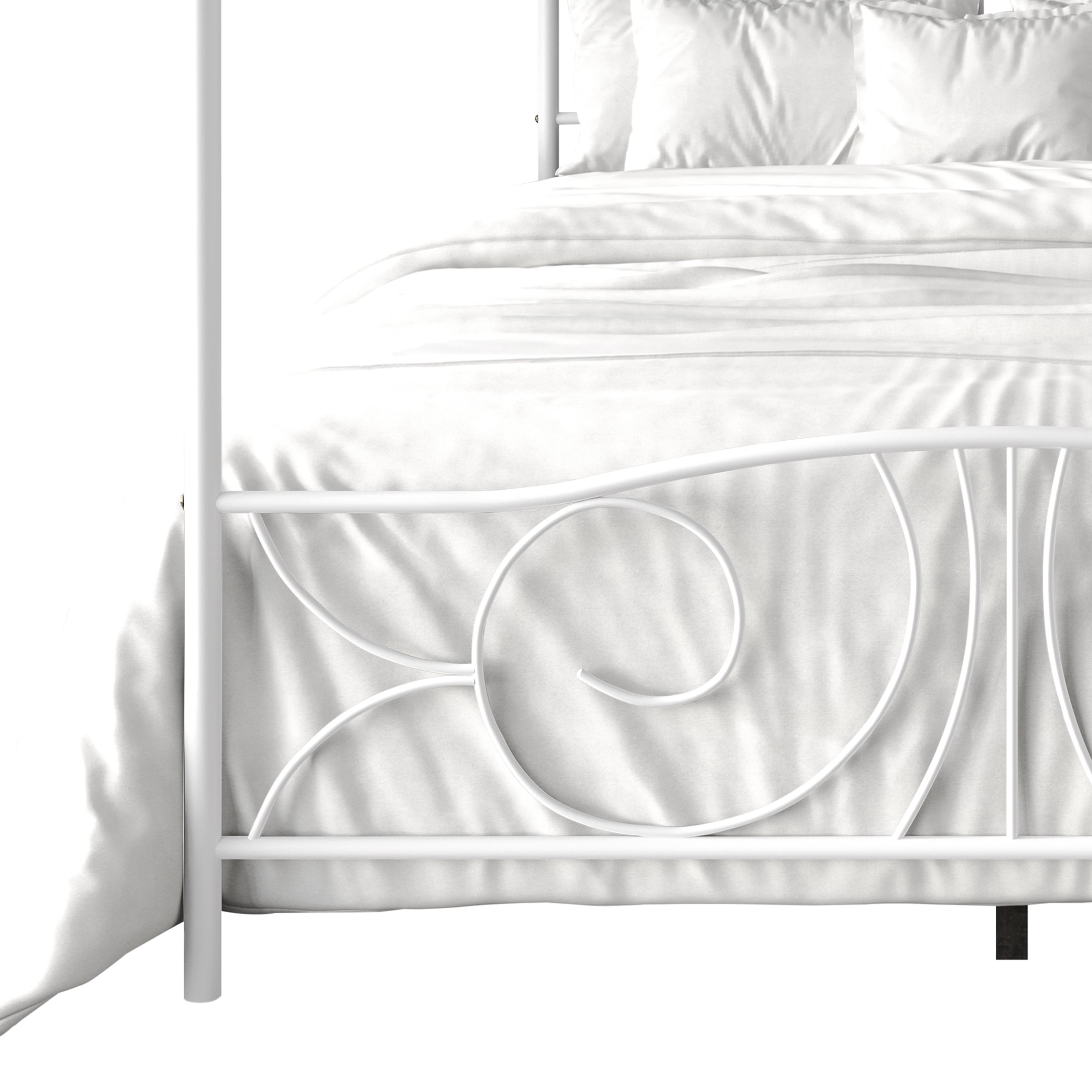 Castle Place Ornate Ironwork Full Metal Platform Canopy Bed, White