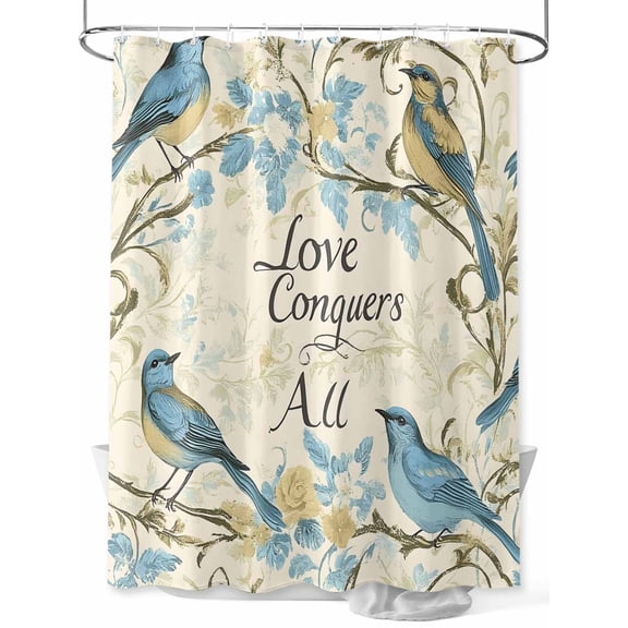 Flower Bird Shower Curtain, Vintage Floral Blue Flower Watercolor Waterproof Shower Curtain Set with 12 Hooks Lightweight Washable Fabric Shower Curtains for Bathroom 48x72 Inches