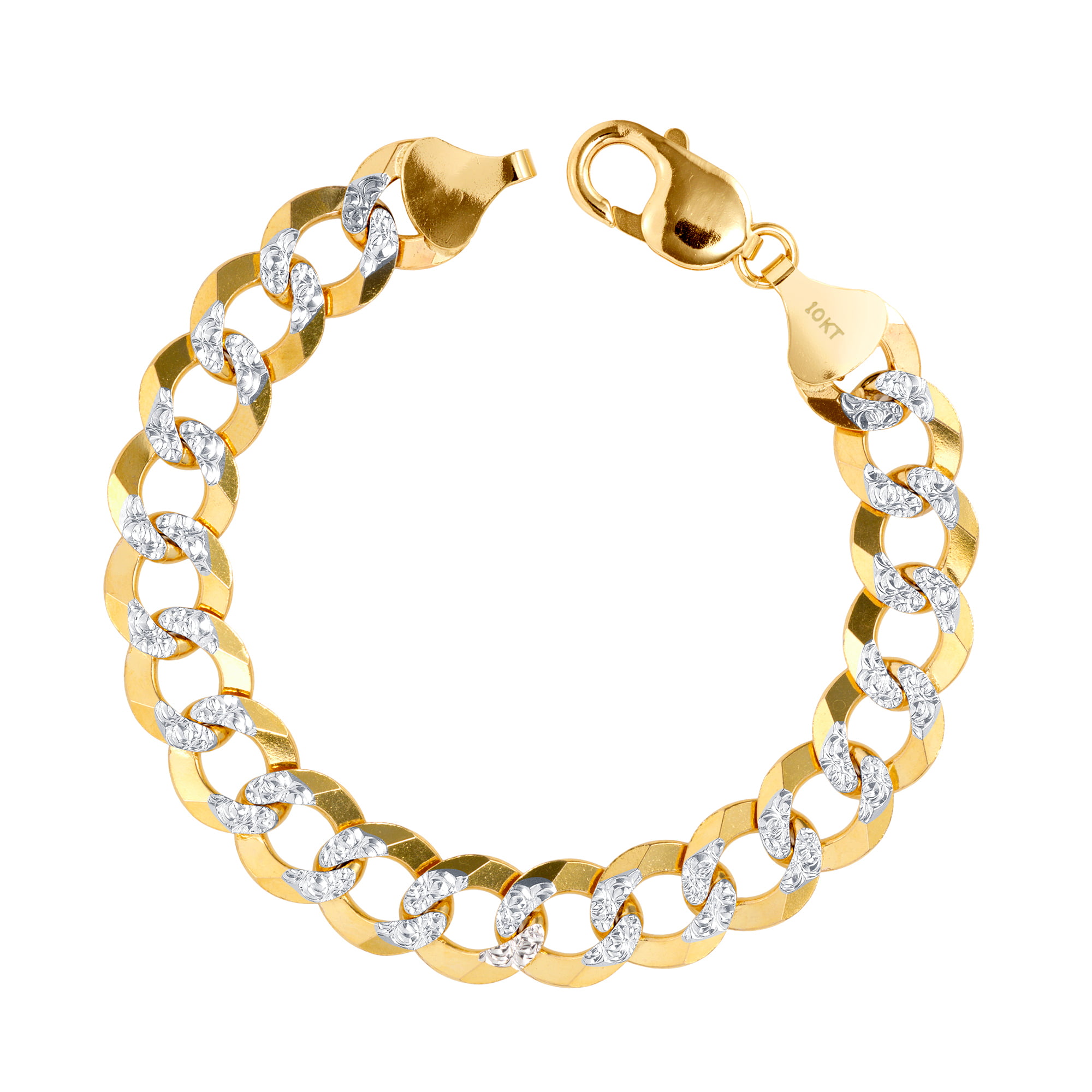 10K Yellow Gold Solid 5mm Mens Womens Diamond Cut Pave Cuban Chain Bracelet 8"