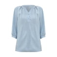 thumbnail image 4 of Women's Casual 3/4 Sleeve Henley V-Neck Button Up Pleated Back Blouses Swiss Dot Blouse Tops T-Shirts, 4 of 5