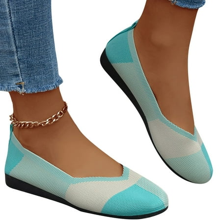 Loliuicca Women Flats Knit Ballet Shoes Contrast Color Round Toe Walking Shoes