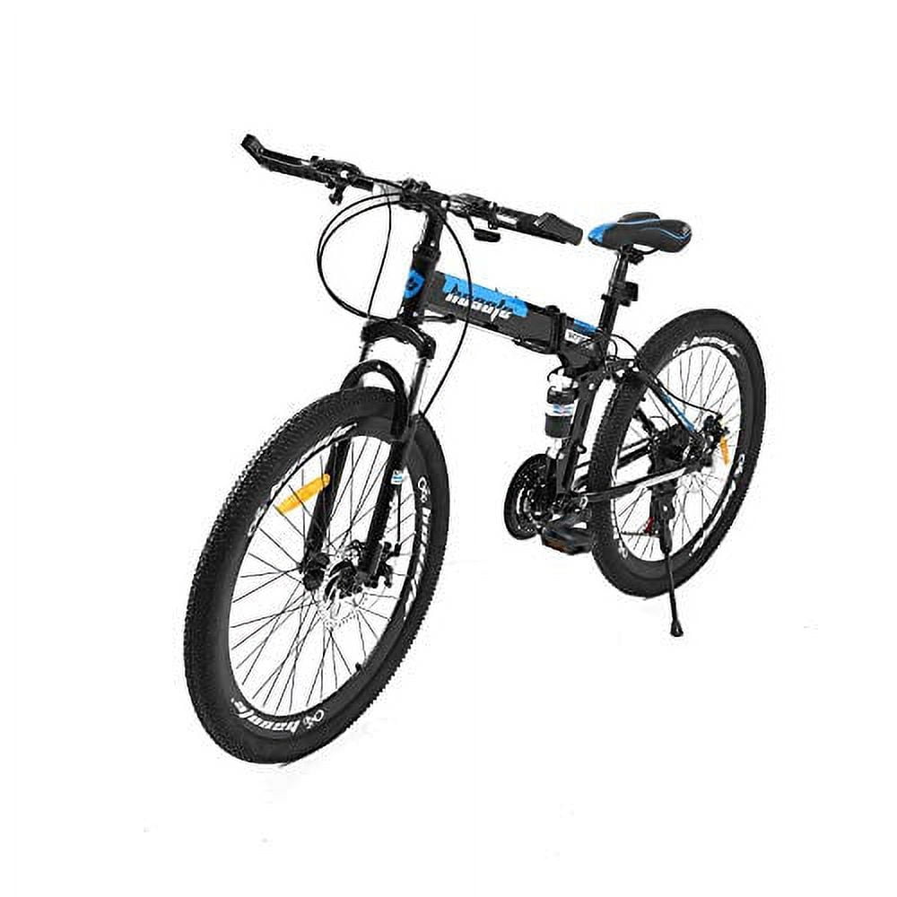 HOSOTE 26 Inch Full Suspension Folding Mountain Bike, 21 Speed High-Tensile Carbon Steel Frame MT, Dual Disc Brake Mountain Bicycle for Men and Women