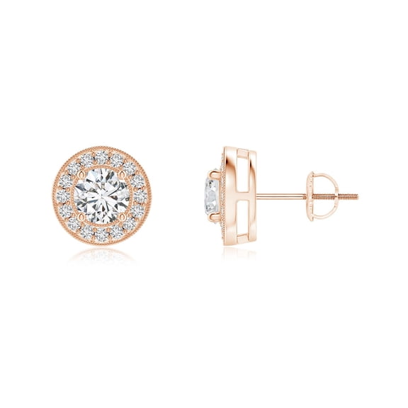 ANGARA Natural Solitaire Diamond Halo Stud Earrings in 14K Rose Gold for Women (Size-4.2mm| Color-H| Clarity-SI2) | April Birthstone, Anniversary, Jewelry Gift for Women | Natural Diamond Earrings