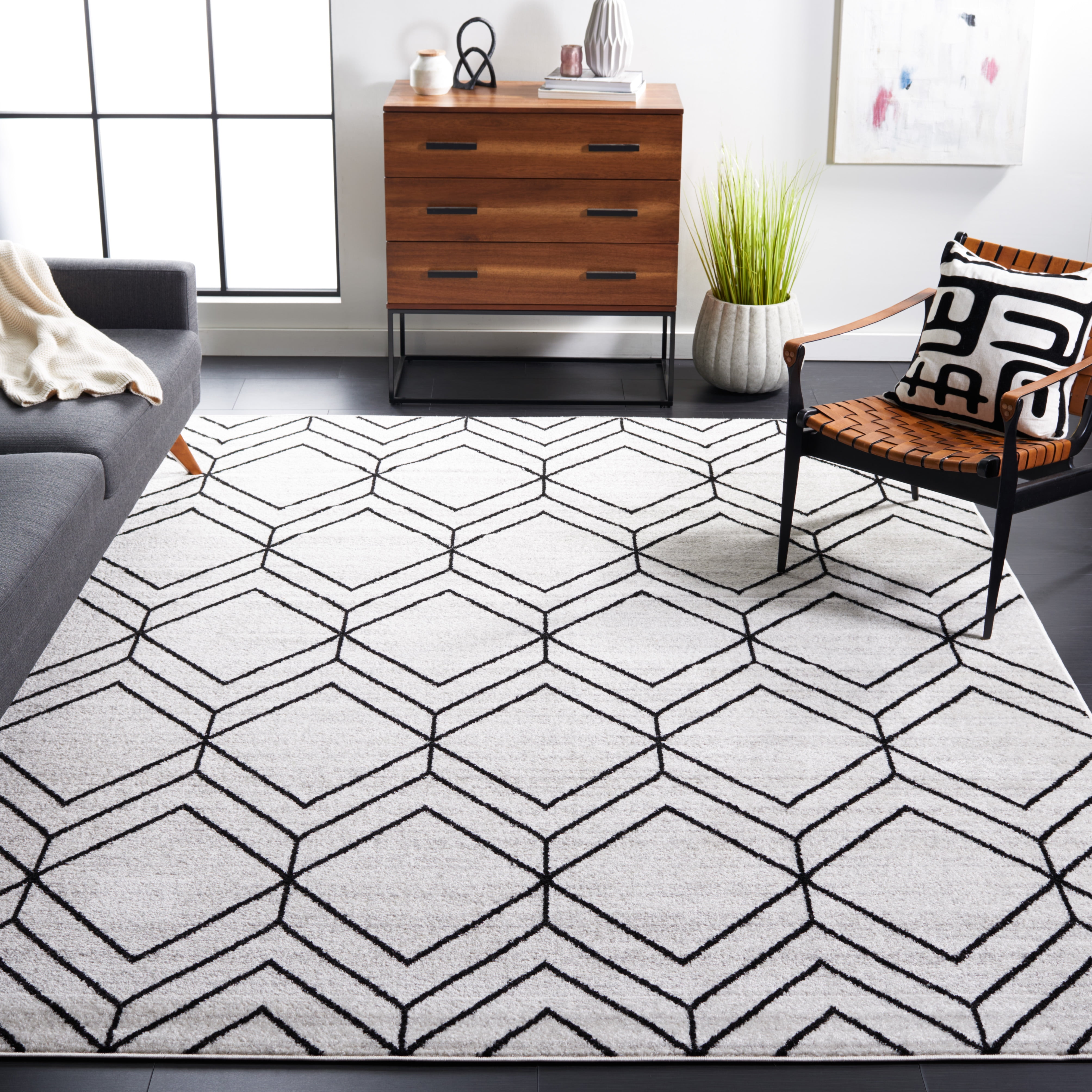 SAFAVIEH Adirondack Caitriona Geometric Squares Area Rug, Ivory/Black, 9' x 12'