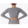 thumbnail image 4 of Top de Yoga para mujer, manga larga, cuello cuadrado, dobladillo más ancho, cintura alta, diseño de punta de los dedos, ropa deportiva de secado rápido, 4 of 6
