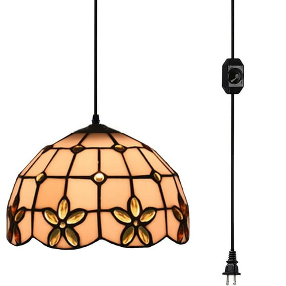 Kiven Plug-in Yellow Gems Pendant Lamp Chandelier Handmade Glass Pendant Lamp 15ft UL Black Cord with On/Off Dimmer Switch,Bulb Not Included