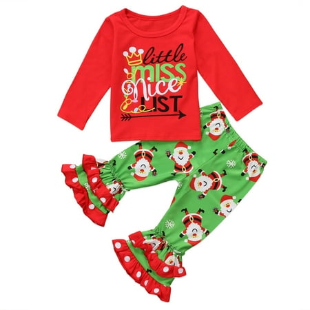 

Kids Baby Girl Christmas Clothes Set Cotton T Shirts Ruffle Pants Outfits
