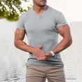 thumbnail image 2 of Dagugfen T Shirts for Men Ribbed Knit Comfy Short Sleeve Notch Neck Stretchy Loose Breathable Tops Solid Color, 2 of 7