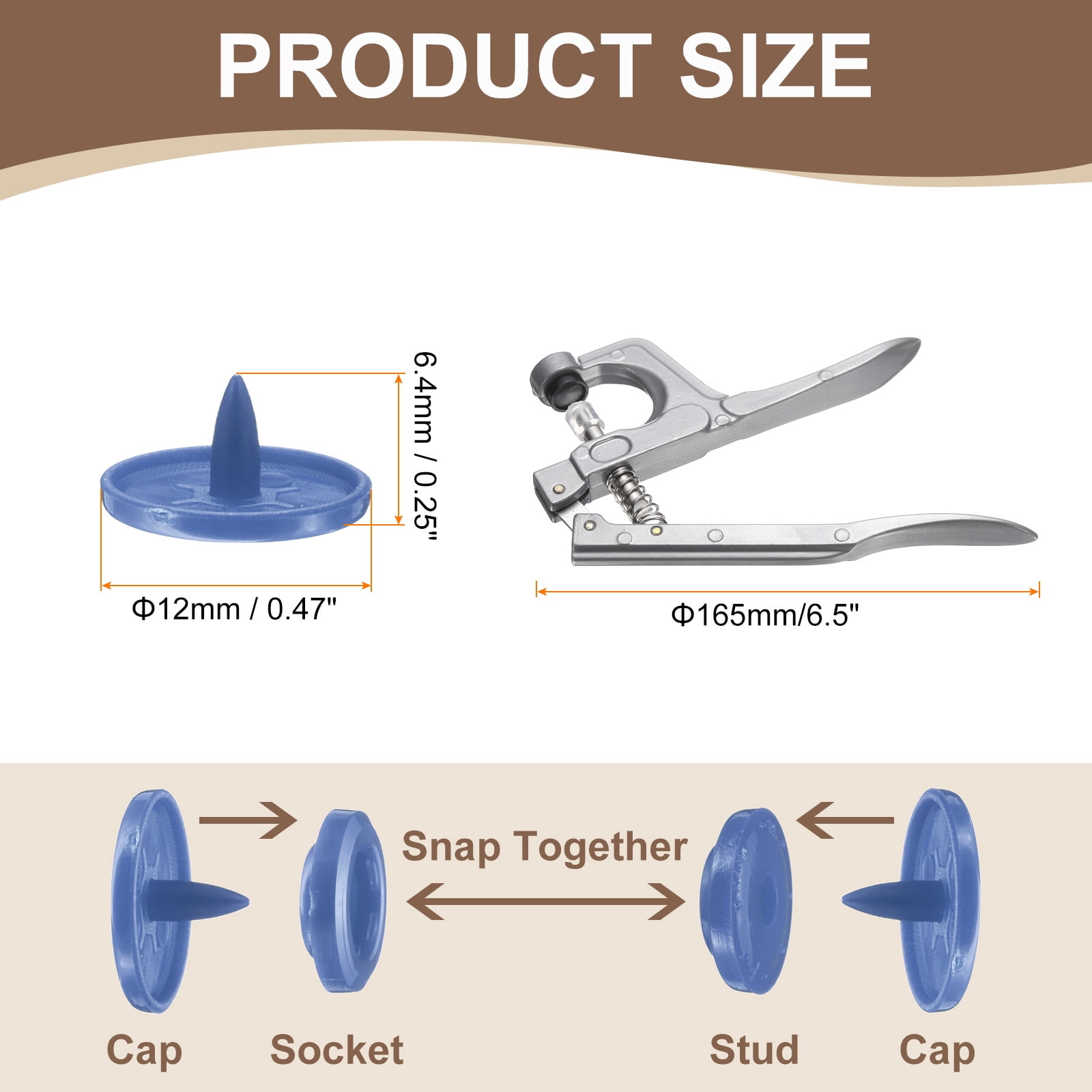Uxcell Plastic Snaps Fasteners with Snap Pliers, 150 Set T5 Round Resin No-Sew Button Snap Fasteners Kit Dark Blue