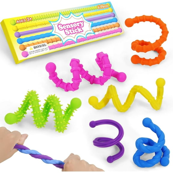 Fidget Toys Sensory Stick, Textured Stretchy Sensory Fidget Toys, for Kids with Autism & ADHD Durable and Bendable Stress Relief Sensory Toys 6packs