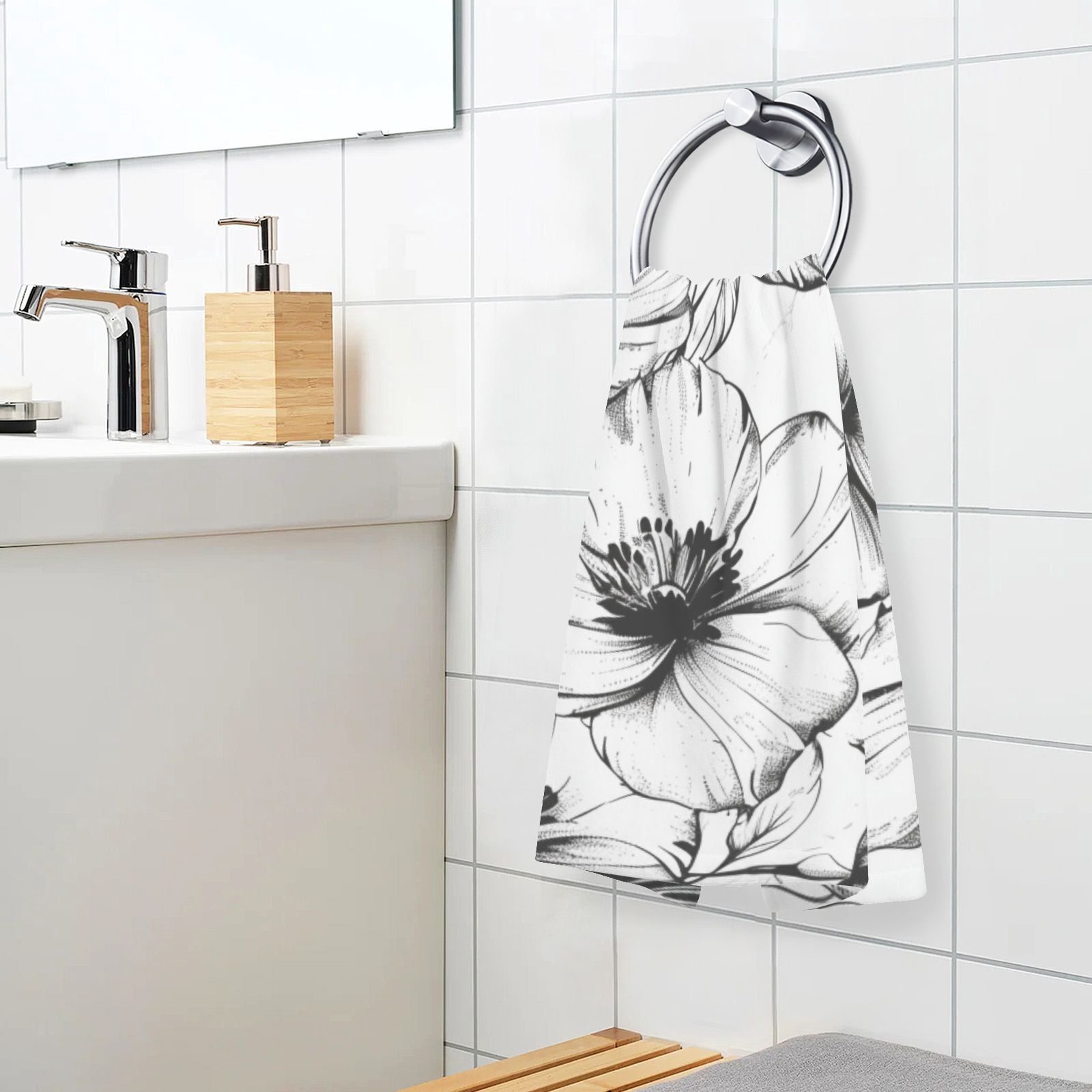 Flowers Pattern Hand Towels Cotton Bath Towels Large Face Towels Absorbent for Bathroom 2 Packs