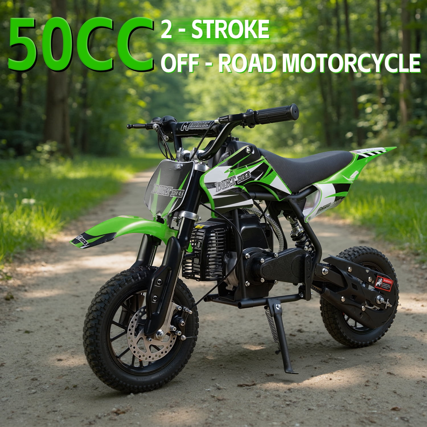 TOXOZERS 50cc 2-Stroke Dirt Bike ,Off-Road Mini Bike for Kids Ages 8+, Pit Bike with Safety Kill Switch, 25mph, 150 lbs, Green
