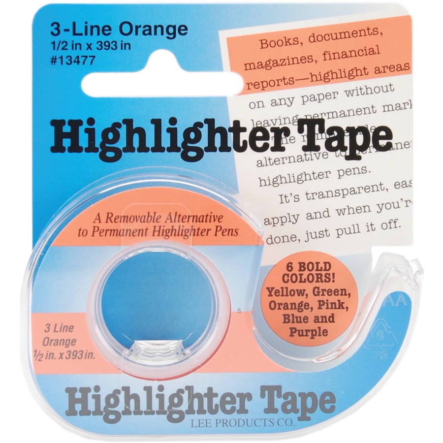 Highlighter Tape, .5" x 393", Orange
