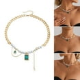 thumbnail image 2 of Elegant Green Zircon Pendant Choker Necklace Ornament for Women Featuring Golden Chains and Imitation Pearls Accent, 2 of 11