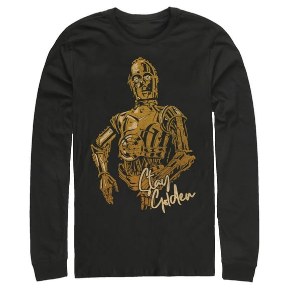Men's Star Wars: The Rise of Skywalker C-3PO Stay Golden Long Sleeve Shirt Black X Large