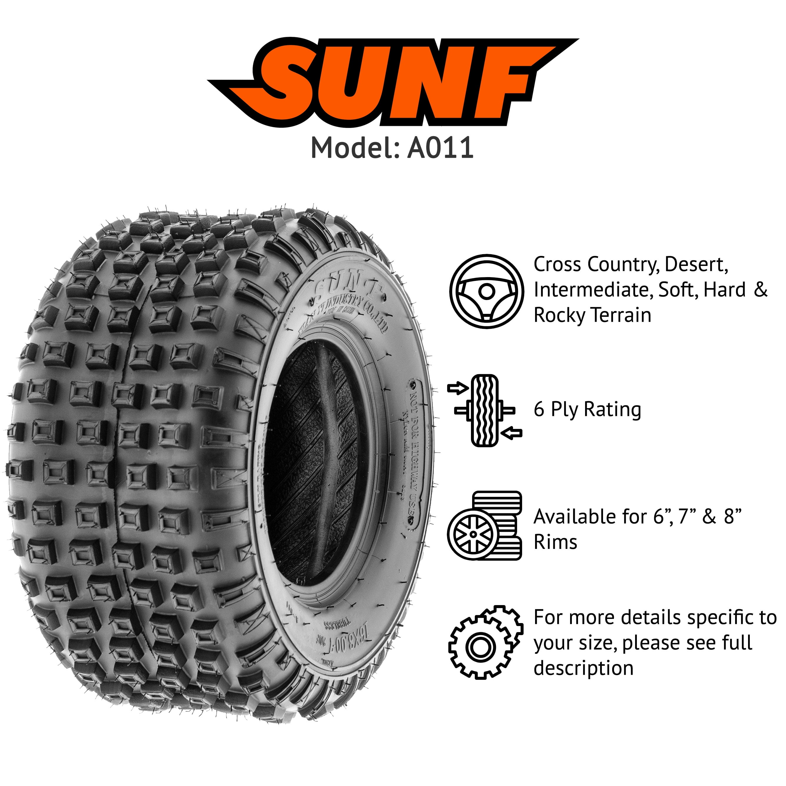 15x7-6 15x7x6 Quad ATV All Terrain AT 6 Ply Tires A011 by SunF Pair of 2